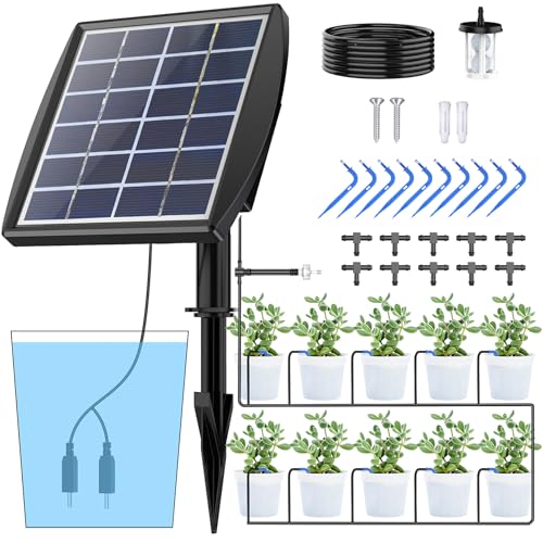 Solar Bewässerungssystem Tröpfchenbewässerung System, Automatisches Bewässerungssystem, Gartenbewässerungssystem für Garten und Balkon Topfpflanzen im Freien, Gemüse, Kübelpflanzen - Ankway von Ankway