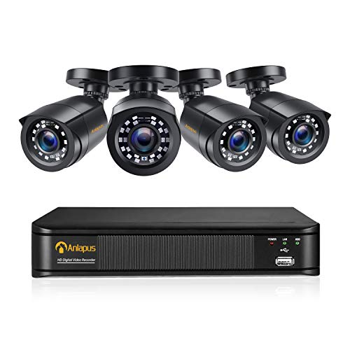 Anlapus 1080P Außen Video Überwachungssystem 8CH H.265+ DVR mit 4x 2MP Kamera ohne Festplatte für Haus Überwachung 20M IR Nachtsicht, App + Email Alarm bei Bewegungen von Anlapus