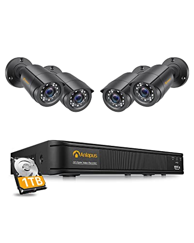 Anlapus 1080P Überwachungskamera Set 4 Aussen Kamera Überwachung mit 8CH H.265+ DVR und 1TB HDD, Bewegungserkennung, 24M IR Nachtsicht von Anlapus