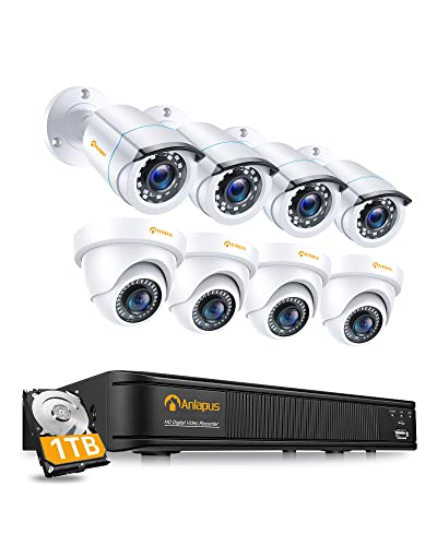 Anlapus 8CH 1080P 4 Bullet + 4 Dome Außen Überwachungskamera System H.265+ Recorder mit 1TB Festplatte, 24M IR Nachtsicht, Bewegungsalarm von Anlapus