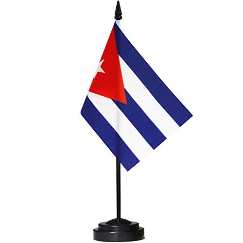 ANLEY Cuba Deluxe Schreibtischflaggen-Set - 6 x 4 Zoll kubanische Miniatur-Desktop-Flagge mit 12 "massivem Pol - lebendige Farbe und lichtbeständig - schwarze Basis und Speerspitze von Anley