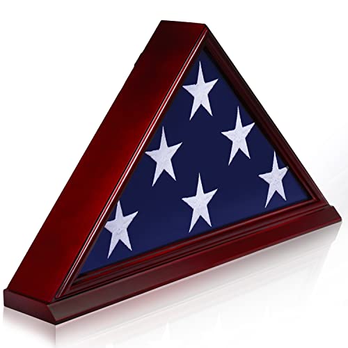 ANLEY Massivholz-Gedenk-Flaggen-Vitrine mit Sockel – Echtglasfront – Wandmontierter Beerdigungsflaggenrahmen – Amerikanischer Veteranen, USA, 1,5 x 2,9 m, gefaltete Flaggen, Schattenbox von Anley