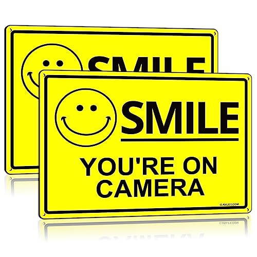 ANLEY Smile You're on Camera -Schild 17,8 x 25,4 cm 40 mm dickes, rostfreies wetterfestes Aluminium Videoüberwachungs Sicherheits Metallwarnschild für Zuhause, Geschäft, Innen-/Außenbereich (2 Stück) ANLEY Smile You're on Camera -Schild 17,8 x 25,4 cm 40 mm dickes, rostfreies wetterfestes Aluminium Videoüberwachungs Sicherheits Metallwarnschild für Zuhause, Geschäft, Innen-/Außenbereich (2 Stück) von Anley