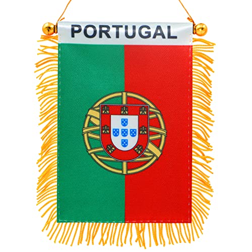 Anley 10,2 x 15,2 cm Portugal-Flagge zum Aufhängen am Fenster – Mini-Flaggen-Banner und Auto-Rückspiegel-Dekor – mit Fransen und doppelseitig – portugiesische Flagge zum Aufhängen mit Saugnapf von Anley