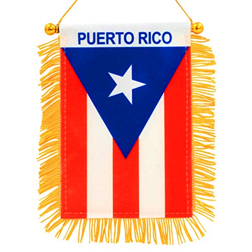 Anley 10,2 x 15,2 cm Puerto Rico Fransen-Flagge zum Aufhängen am Fenster – Mini-Flaggen-Banner und Auto-Rückspiegel-Dekoration – Fransen-Puerto-Rico-Flagge zum Aufhängen mit Saugnapf von Anley