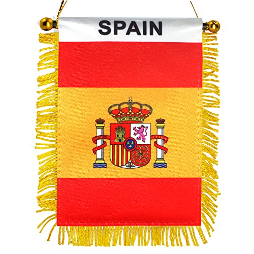 Anley 10,2 x 15,2 cm Spanien-Fransen-Fenster-Hängeflagge – Mini-Flaggen-Banner und Auto-Rückspiegel-Dekoration – spanische Fransen-Hängeflagge mit Saugnapf von Anley