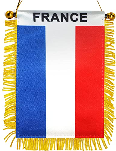 Anley 10,2 x 15,2 cm französische Fransen-Fenster-Flagge zum Aufhängen – Mini-Flaggen-Banner und Auto-Rückspiegel-Dekoration – französische Fransen-Flagge zum Aufhängen mit Saugnapf von Anley