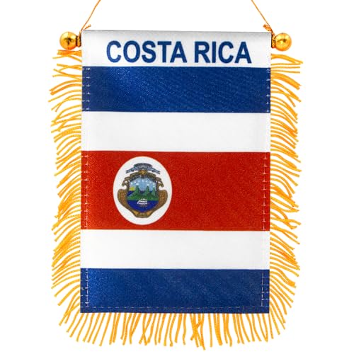 Anley 10,2 x 15,2 cm große Costa Rica-Fransen-Flagge zum Aufhängen am Fenster – Mini-Flaggen-Banner und Auto-Rückspiegel-Dekor – Costa Rica-Flagge zum Aufhängen mit Fransen und Saugnapf von Anley