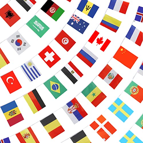 Anley 184Ft 200 Länder String Flag - Internationale Flaggenbanner für Partydekorationen, Bars, Sportvereine, Schulfestivals, Feiern - 8 "x 5", 200 Flaggen, 184 Fuß von Anley