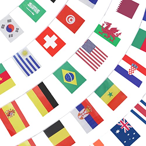 Anley 2022 Weltmeisterschaft String Flagge, Gruppenspiel 32 Teams Länder Fußball Dekoration Banner für Restaurants, Sportbars, Game Night - 33 Fuß 32 Flaggen von Anley