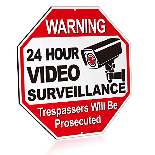 Anley 24-Stunden-Videoüberwachungs-Warnschild aus Aluminium, Eindringlinge Werden strafrechtlich verfolgt - Kein Sicherheitsalarm - UV-geschützt und wetterfest - 12 "x 12" von Anley