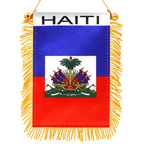 Anley 4 x 6 Zoll Haiti Fenster hängende Flagge - Rückspiegel & doppelseitig - Haitianische Mini-Banner mit Fransen und Saugnapf von Anley