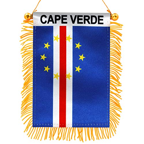Anley 4 x 6 Zoll Kap Verde Fenster hängen Flagge - Rückspiegel & doppelseitig - Fransen Kapverdische Mini-Banner mit Saugnapf von Anley
