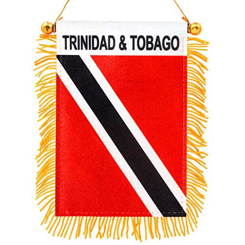 Anley 4 x 6 Zoll Trinidad und Tobago Fenster hängen Flagge - Rückspiegel & doppelseitig - Fransen Trinidad und Tobagoans Mini Banner mit Saugnapf von Anley