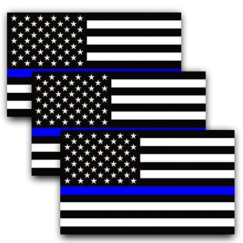 Anley 5 X 3 Zoll D¨¹nne Blaue Linie US-Flagge Aufkleber - Amerikanische Flagge Auto Aufkleber - Unterst¨¹Tzung Polizei und Strafverfolgungsbeh?rden (3er Pack) von Anley