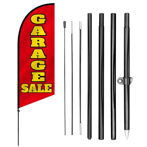 Anley 7,5 Fuß Garage Sale Federbanner-Set - Outdoor Swooper-Werbefahnen mit Stange und Pfahl-Garagenverkaufs-Schild für Zuhause, Nachbarschaftsverkäufe, Flohmärkte-Wetterfest und einfache Einrichtung von Anley