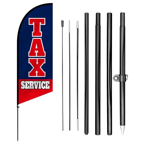 Anley 7,5 Fuß Tax Service Federbanner-Set - Outdoor Swooper-Werbefahnen mit Stange und Pfahl - Steuervorbereitungs-Schild für Büros, Steuerhilfe - Wetterfest und einfache Einrichtung von Anley
