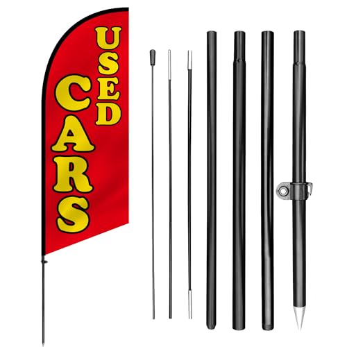 Anley 7,5 Fuß Used Cars Federbanner-Set-Outdoor Swooper-Werbefahnen mit Stange und Pfahl-Gebrauchtwagenverkaufs-Schild für Autohäuser, Autoplätze, Autopromotionen -Wetterfest und einfache Einrichtung von Anley