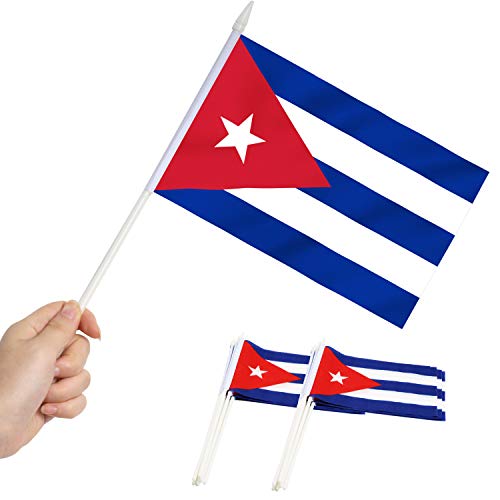 Anley Cuba Miniaturflagge - 5 "x 8" Mini kubanische Flaggen verblassen beständig und lebendige Farben - 5x8 Zoll Handstick-Flagge mit 12 "weißer massiver Pol- und Speerspitze (1 Dutzend) von Anley