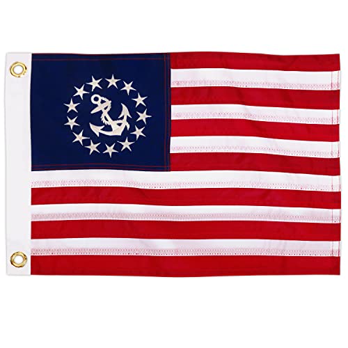 Anley EverStrong 12 "x 18" United States Official Yacht Ensign Flag– Gestickte Sterne und genähte Streifen–4 Reihen Verschlussnähte– USA Nautical Marine Boat Flags Banner mit Messingösen 1 X 1,5 Ft von Anley