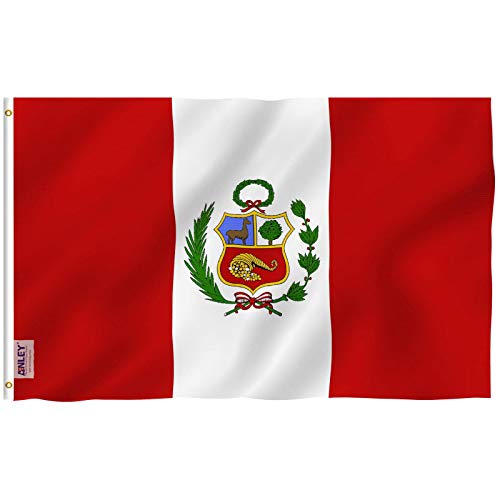 Anley Fliegenbrise 3x5 Fuß Peru Flagge - Lebendige Farbe und UV-beständig - Leinwand Kopf- und Doppelnaht - Peruanische Nationalflaggen Polyester mit Messingösen 3 X 5 Ft von Anley
