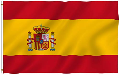 Anley Fliegenbrise 3x5 Fuß Spanien Flagge - Lebendige Farbe und UV-beständig - Leinwand Kopf- und Doppelnaht - Spanische Nationalflaggen Polyester mit Messingösen 3 X 5 Ft von Anley