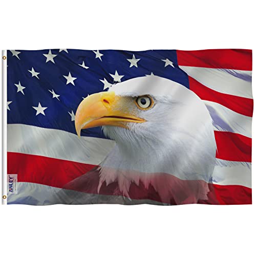 Anley Fliegenbrise 3x5 Fuß US Bald Eagle Dekorative Flagge - Lebendige Farbe und UV-beständig - Leinwand Kopfzeile und doppelt genäht - Patriotische Bald Eagle Flaggen Polyester mit Messingösen von Anley