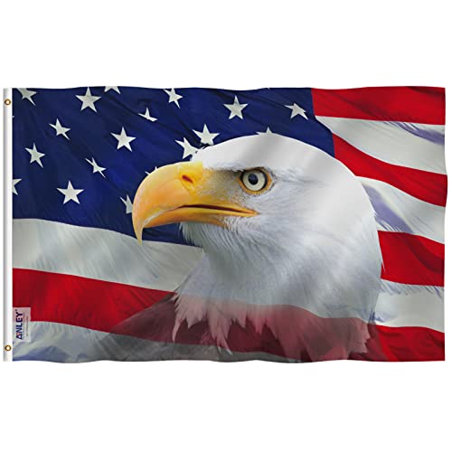 Anley Fliegenbrise 3x5 Fuß US Bald Eagle Dekorative Flagge - Lebendige Farbe und UV-beständig - Leinwand Kopfzeile und doppelt genäht - Patriotische Bald Eagle Flaggen Polyester mit Messingösen Anley Fliegenbrise 3x5 Fuß US Bald Eagle Dekorative Flagge - Lebendige Farbe und UV-beständig - Leinwand Kopfzeile und doppelt genäht - Patriotische Bald Eagle Flaggen Polyester mit Messingösen von Anley