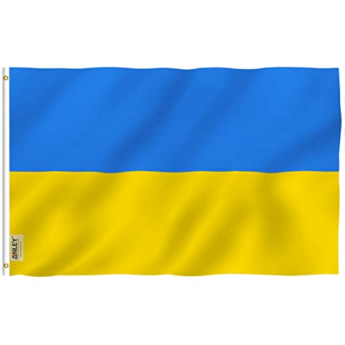 Anley Fliegenbrise 3x5 Fuß Ukraine Flagge - Lebendige Farbe und UV-beständig - Leinwand Kopf- und Doppelnaht - Ukrainische Nationalflaggen Polyester mit Messingösen 3 X 5 Ft von Anley