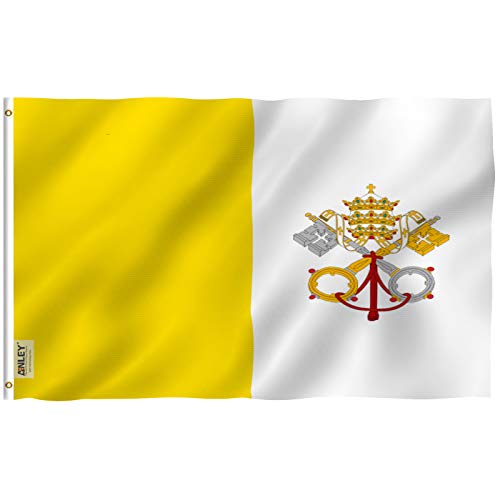 Anley Fliegenbrise 3x5 Fuß Vatikanflagge - Lebendige Farbe und UV-beständig - Leinwand Kopf- und Doppelnaht - State of Vatican City Flags Polyester mit Messingösen 3 X 5 Ft von Anley