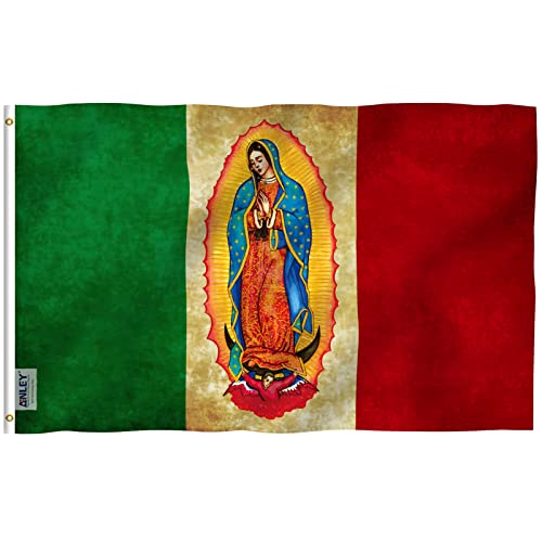 Anley Fly Breeze 3 x 5 Fuß Unsere Liebe Frau Virgen De Guadalupe Mexikanische Flagge – Segeltuchkopf und doppelt genäht – Jungfrau Maria Flaggen Polyester mit Messingösen 3 x 5 Ft von Anley