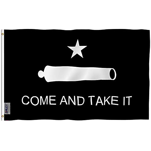 Anley Fly Breeze 3x5 Fuß Come And Take It Flag - Lebendige Farbe und Lichtschutz - Canvas Header und Doppelnähte - Gonzales Historical Flags Polyester mit Messingösen 3 X 5 Ft (Schwarz) von Anley