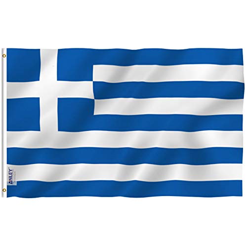 Anley Fly Breeze 3x5 Fuß Griechenland Flagge - Lebendige Farbe und UV-beständig - Leinwand Kopf- und Doppelnaht - Griechische Nationalflaggen Polyester mit Messingösen 3 X 5 Ft von Anley