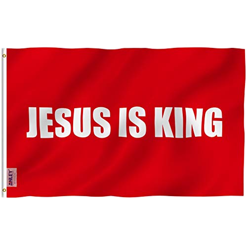 Anley Fly Breeze 3x5 Fuß Jesus ist König Flagge - Lebendige Farbe und Fade Proof - Leinwand Header und doppelt genäht - Weiße Christian Flags Polyester mit Messing Ösen 3 X 5 Ft von Anley
