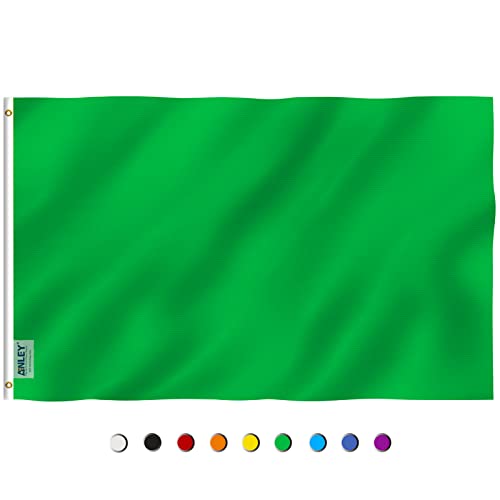 Anley Fly Breeze 3x5 Fuß Solid Green Flag - Lebendige Farbe und UV-beständig - Canvas Header und doppelt genäht - Uni Green Flags Polyester mit Messingösen 3 X 5 Ft von Anley