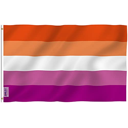 Anley Fly Breeze 3x5 Fuß Sonnenuntergang Lesbian Pride Flag - Lebendige Farbe und Fade Proof - Leinwand Kopf und doppelt genäht - LGBT Les Sunset Pride Flaggen Polyester mit Messing Ösen 3 X 5 Ft von Anley