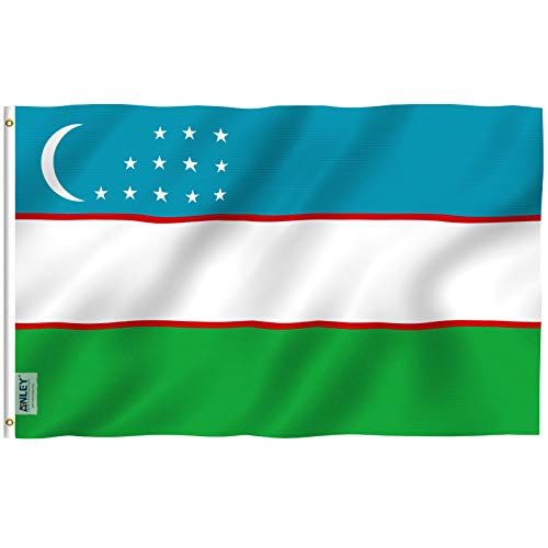 ANLEY Fly Breeze 3x5 Fuß Usbekistan Flagge - Lebendige Farbe und UV-Lichtechtheit - Leinwandkopf und doppelt genäht - Republik Usbekistan Flaggen Polyester mit Messingösen 3 x 5 FT von Anley