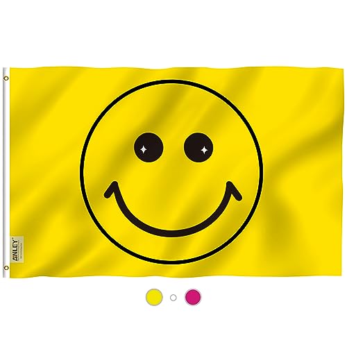 Anley Fly Breeze 3x5 Fuß Gelbe happy face-Flagge - Lebendige Farbe und UV-beständig - Canvas-Header und Doppelnähte - Happy Face Flags Polyester mit Messingösen 3 X 5 Ft von Anley