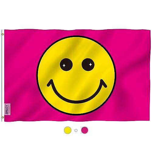 Anley Fly Breeze 3x5 Fuß rosa happy face-Flagge - lebendige Farbe und lichtbeständig - Canvas-Header und doppelt genäht - Happy Face Flags Polyester mit Messingösen 3 x 5 Ft von Anley