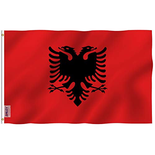 Anley Fly Breeze 3x5 Fuß Albania Flagge - Lebendige Farbe und UV-beständig - Canvas Header und doppelt genäht - Albanische Nationalflaggen Polyester mit Messingösen 3 x 5 Ft von Anley