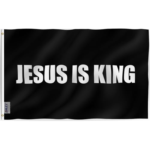 Anley Fly Breeze 3 x 5 Fuß „Jesus ist König“-Flagge – lebendige Farben und lichtecht – Canvas-Kopf und Doppelnähte – weiße christliche Flaggen aus Polyester mit Messingösen 3 x 5 Fuß (schwarz) Anley Fly Breeze 3 x 5 Fuß „Jesus ist König“-Flagge – lebendige Farben und lichtecht – Canvas-Kopf und Doppelnähte – weiße christliche Flaggen aus Polyester mit Messingösen 3 x 5 Fuß (schwarz) von Anley