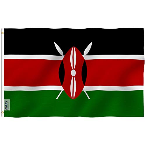 Anley Fly Breeze 3x5 Fuß Kenia Flagge - Lebendige Farbe und UV-beständig - Canvas Header und doppelt genäht - Republic of Kenya Flags Polyester mit Messingösen 3 X 5 Ft von Anley