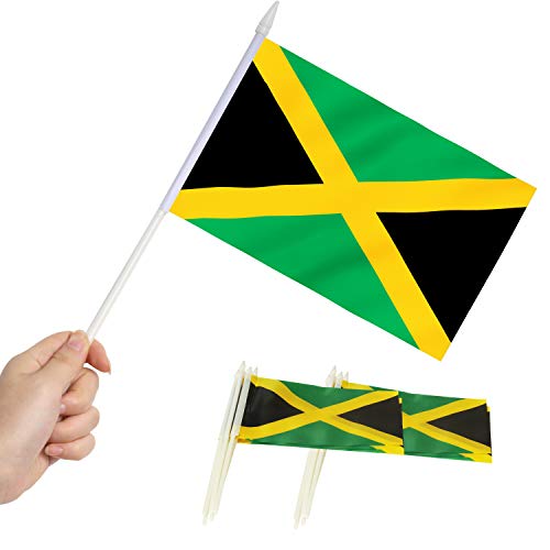 Anley Jamaica Mini Flag 12er Pack - Handgehaltene kleine jamaikanische Miniaturflaggen am Stick - lichtbeständige und lebendige Farben - 5 x 8 Zoll mit massiver Stange und Speerspitze von Anley