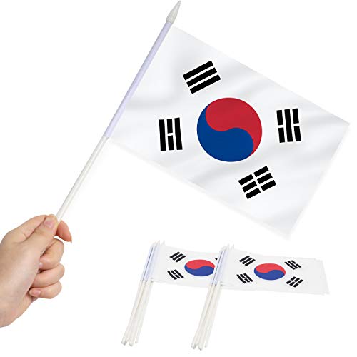 Anley Korea Mini Flag 12er Pack - Handgehaltene kleine koreanische Miniaturflaggen am Stick - lichtbeständig und lebendige Farben - 5 x 8 Zoll mit massiver Stange und Speerspitze von Anley