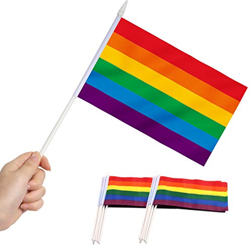 Anley 5x8 Zoll Handheld Mini Flagge mit 12" weißem, festem Mast - Rainbow Stick Flagge, lebendige Farbe und lichtecht - LGBT 5 x 8 Zoll Handgehaltene Flaggen mit Speerspitze (1 Dutzend) Anley 5x8 Zoll Handheld Mini Flagge mit 12" weißem, festem Mast - Rainbow Stick Flagge, lebendige Farbe und lichtecht - LGBT 5 x 8 Zoll Handgehaltene Flaggen mit Speerspitze (1 Dutzend) von Anley