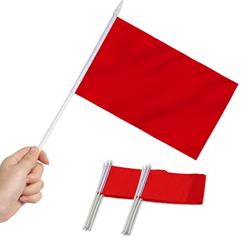 Anley Rote Mini-Flagge, 12er-Pack – handgehaltene kleine Miniatur-Fähnchen in festem Rot auf Stange – lichtbeständig und lebendige Farben – 12,7 x 20,3 cm mit massiver Stange und Speerspitze von Anley