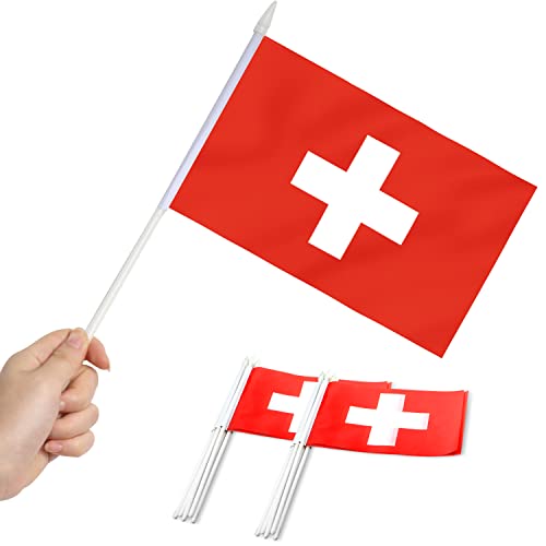 Anley Schweiz Mini-Flagge 12 Stück – handgehaltene kleine Miniatur-Schweizer Flaggen am Stab – lichtbeständig und lebendige Farben – 12,7 x 20,3 cm mit solider Stange und Speerspitze Anley Schweiz Mini-Flagge 12 Stück – handgehaltene kleine Miniatur-Schweizer Flaggen am Stab – lichtbeständig und lebendige Farben – 12,7 x 20,3 cm mit solider Stange und Speerspitze von Anley