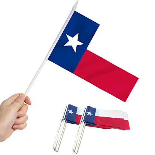 Anley Texas State Mini-Flagge, 12 Stück – handgehaltene kleine Miniatur-TX-Lone-Star-Flaggen am Stab – lichtbeständig und lebendige Farben – 12,7 x 20,3 cm mit solider Stange und Speerspitze von Anley