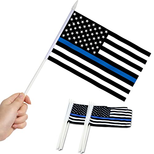 Anley Thin Blue Line USA Mini-Flagge 12 Stück – handgehaltene kleine Miniatur zu Ehren von Polizeibeamten Flaggen am Stab –12,7 x 20,3 cm mit solider Stange und Speerspitze Anley Thin Blue Line USA Mini-Flagge 12 Stück – handgehaltene kleine Miniatur zu Ehren von Polizeibeamten Flaggen am Stab –12,7 x 20,3 cm mit solider Stange und Speerspitze von Anley