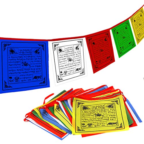Anley Tibet Buddhist Prayer Flagge - Traditionelle Fünf Elemente - Horizontales Windpferd Design (10" x 10") - 25 Flaggen & 23 Fuß von Anley